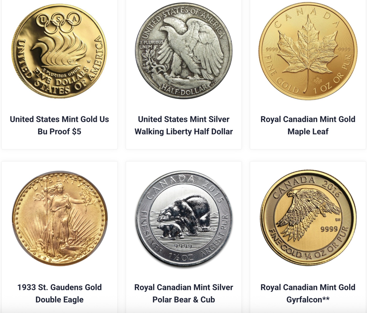 A few of the GoldenCrest Metals coin options