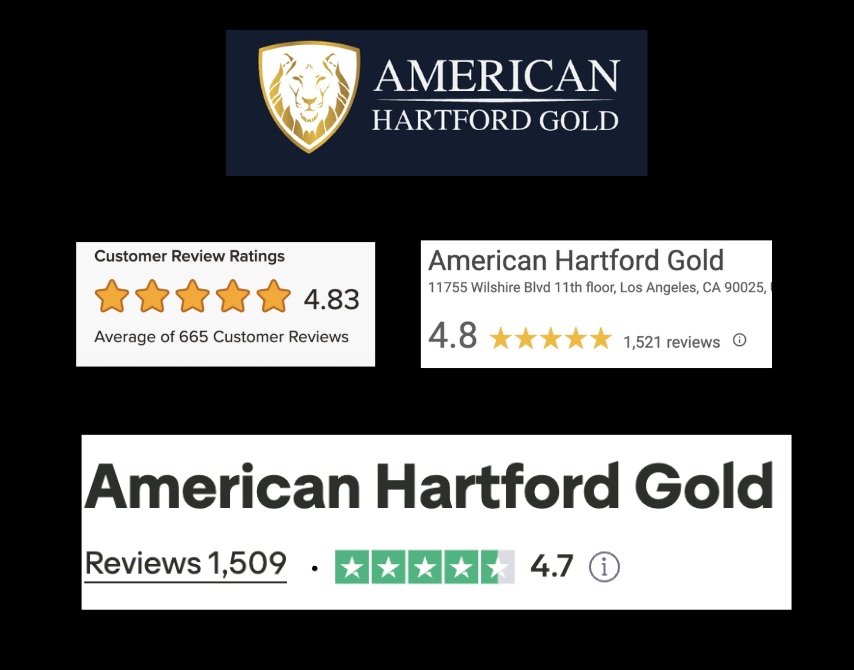 American Hartford Gold ratings with an average of about 4.8/5 stars
