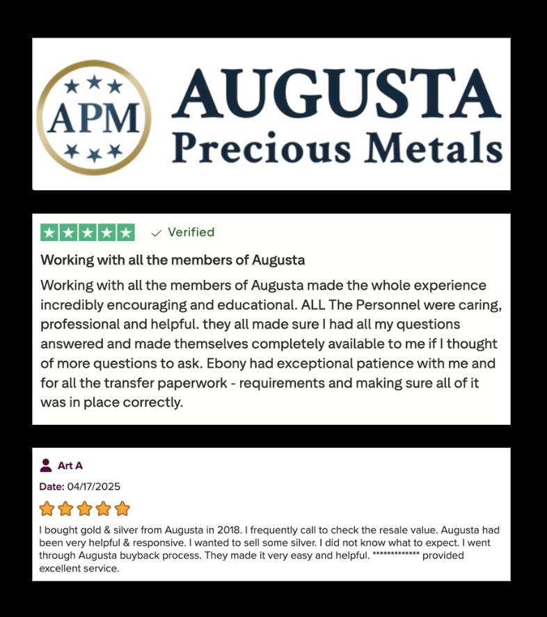 Augusta Precious Metals logo with two positive reviews