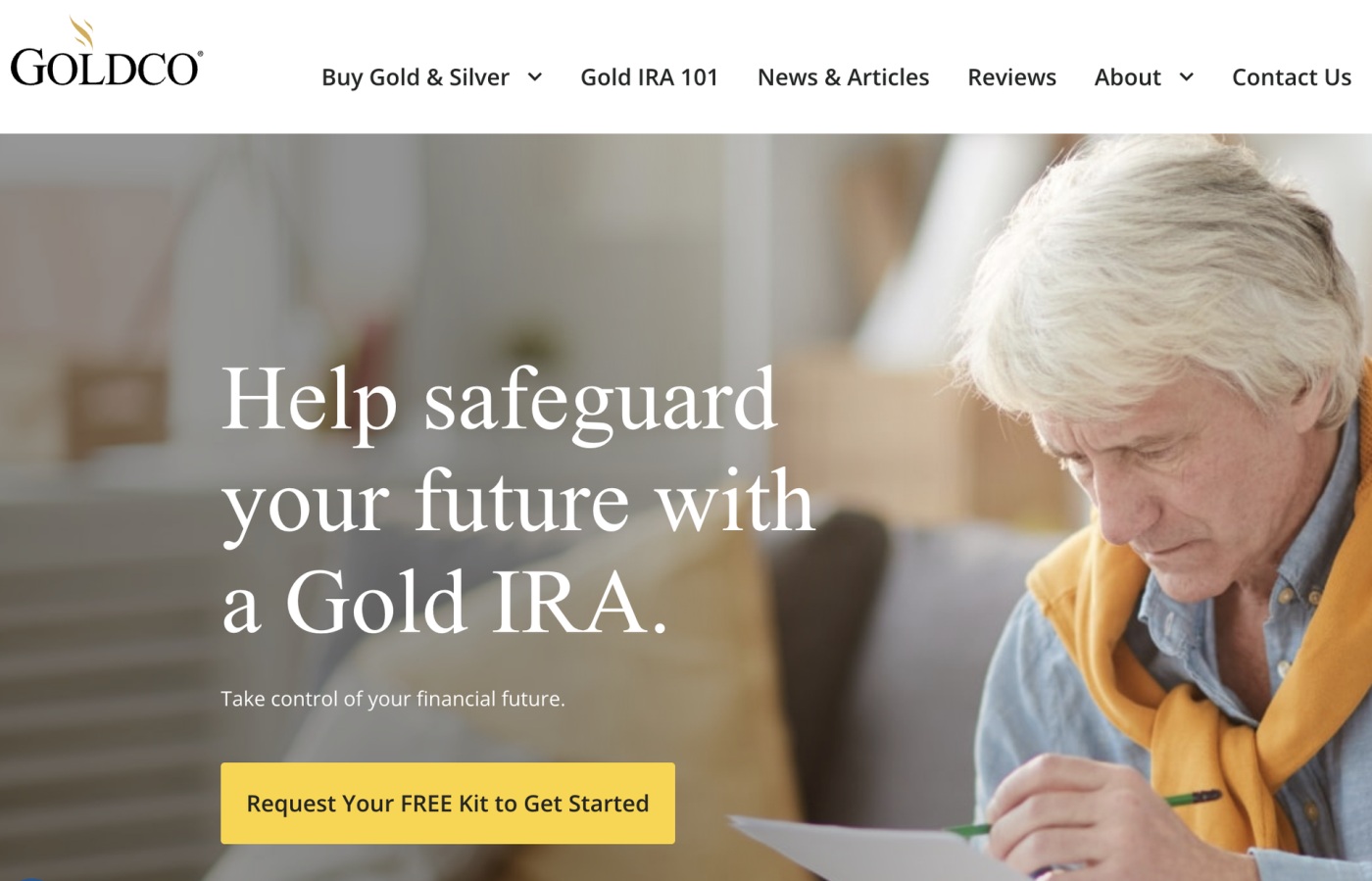 Screenshot from the Goldco website offering a free gold IRA kit