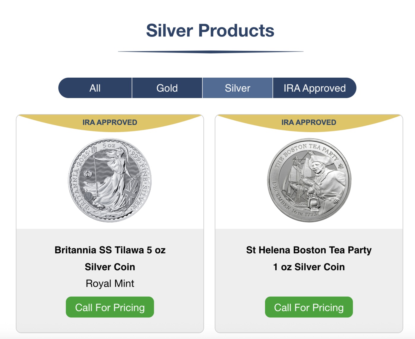 Two coins on the AHG website with a button that says 